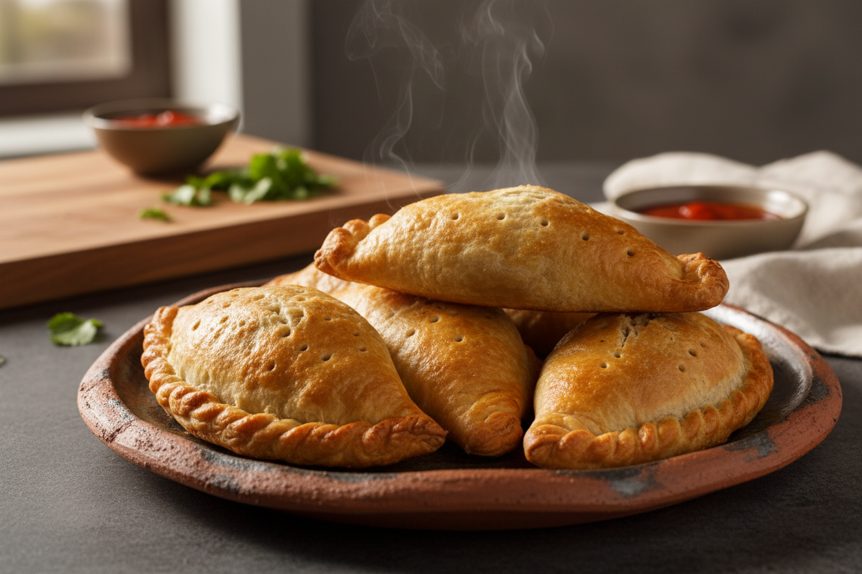 Image of perfectly heated empanadas on a plate or in an oven